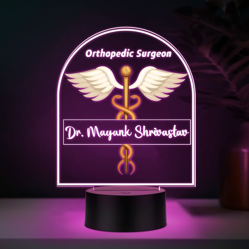 Personalized Orthopedic Surgeon LED Night Lamp with Medical Caduceus Design 7 Color Changing Light Thankyou Gift for Doctor